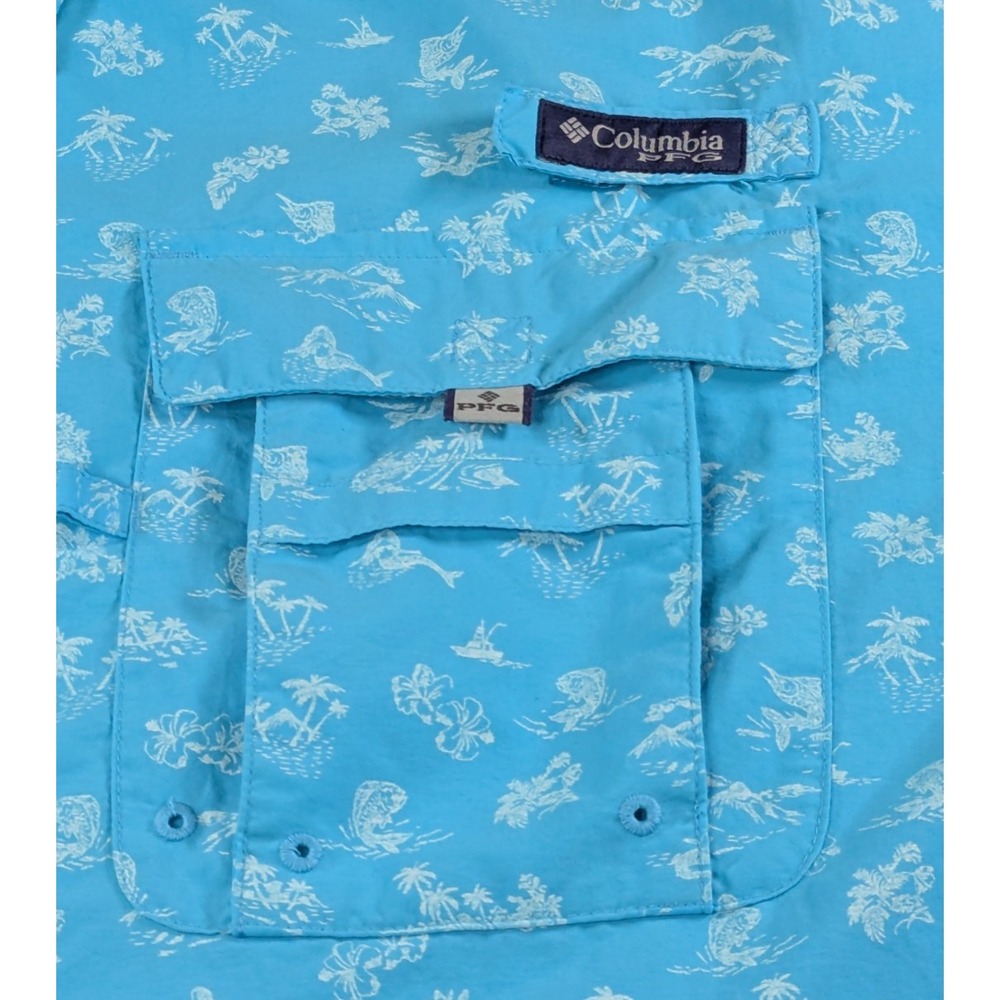 Columbia Mens PFG Super Bahama Fishing Shirt XL Blue Tropical Nautical Print - Picture 2 of 10